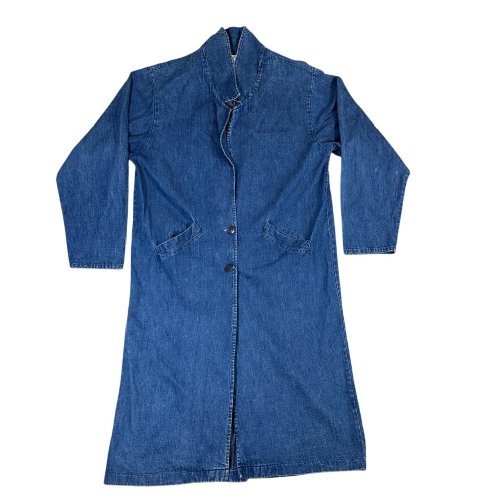 Vivaldi Vintage Denim Duster Coat Medium Wash Cotton Shawl Collar Made in USA M